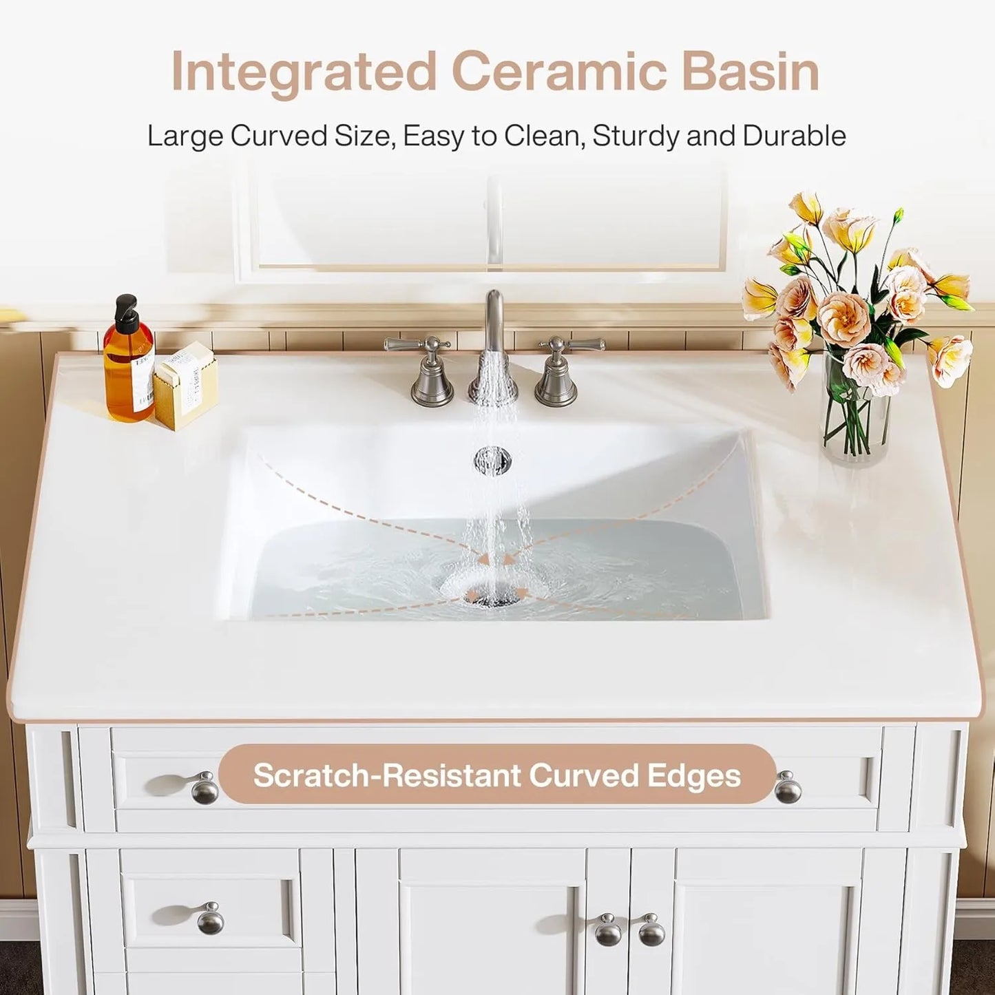 Bathroom Vanity With Sink Cabinet, 4 Drawers, 2 Doors