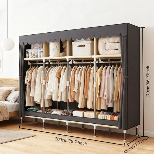 ArluKin Heavy Duty Fabric Wardrobe With 4 Hanging Rods