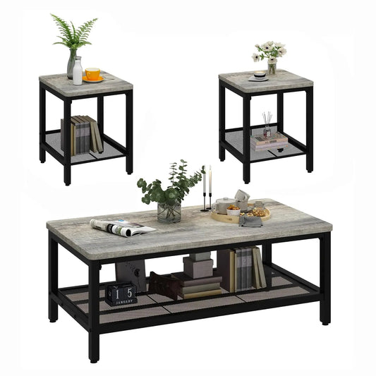 Industrial Coffee Table Set of 3 With Adjustable Legs