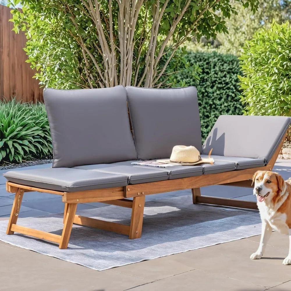 Outdoor Acacia Wood Patio Couch With Adjustable Armrests The Pet & Home Store
