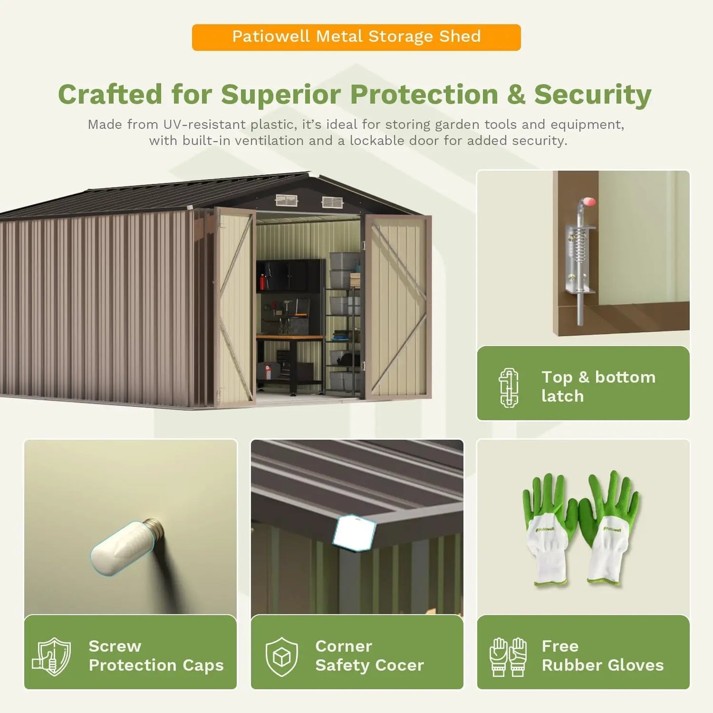 10 x 12 FT Outdoor Storage Shed, Large Metal Shed Storage with Lockable Doors and Steel Frame, Utility Tool Outside, Customized