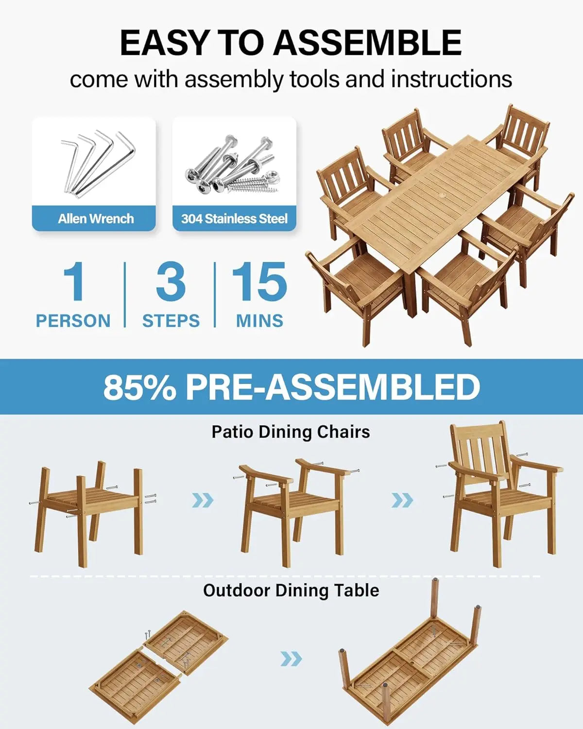 Outdoor 7 Piece Patio Table Set With Umbrella Hole