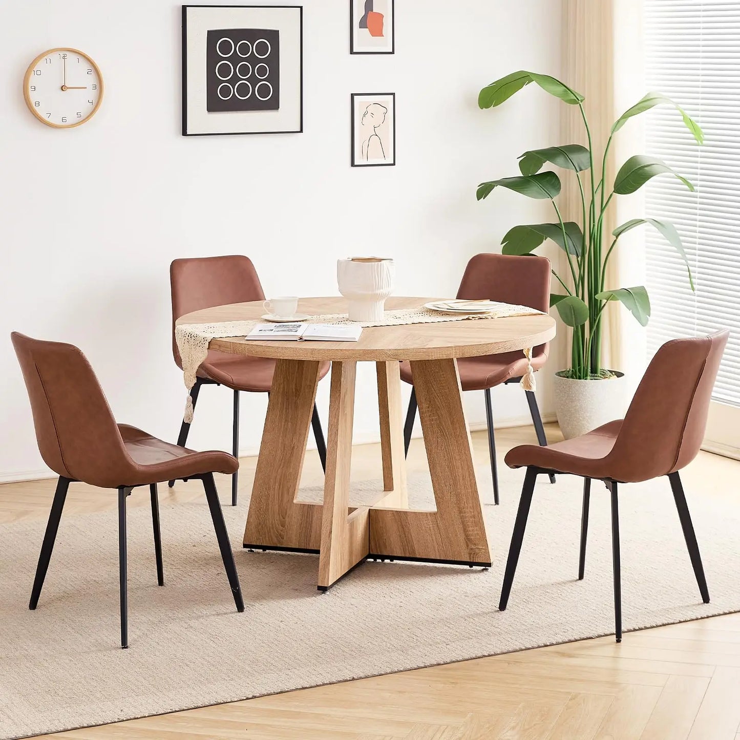 Round Dining Table Set For 4 With Chairs Mid Century
