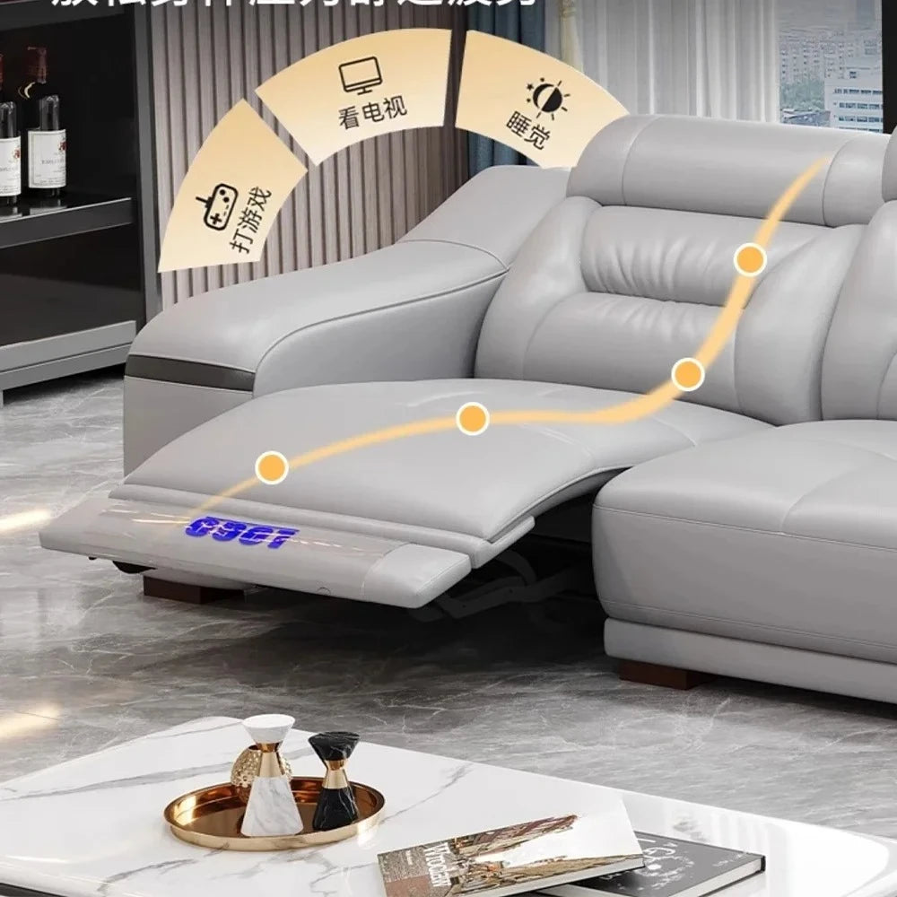 MINGDIBAO Genuine Leather Power Recliner Sofa Set With Stool