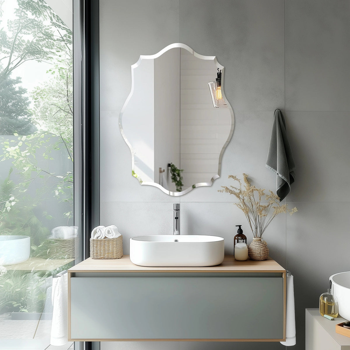 Wall Mirror Scalloped Frameless Beveled Edge Polished for Bathroom, Living Room, Vanity, Bedroom The Pet & Home Store