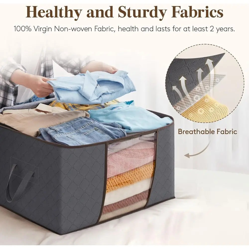 Clothes Storage Bins With Lids, Clear Window, Reinforced Handles