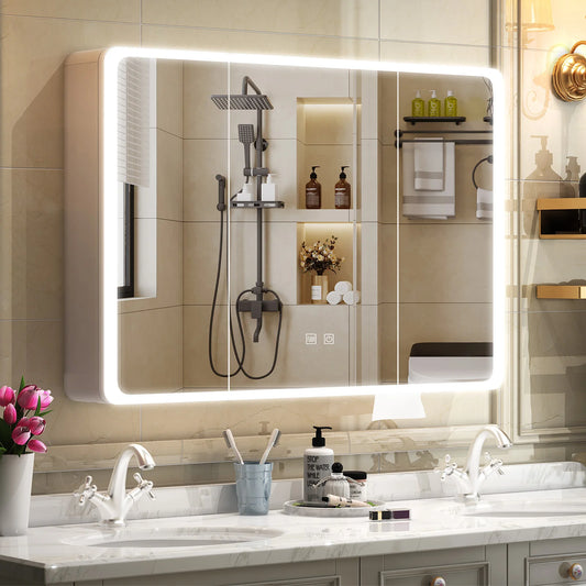 Onesaimei LED Mirror Bathroom Medicine Cabinet With 2 Doors