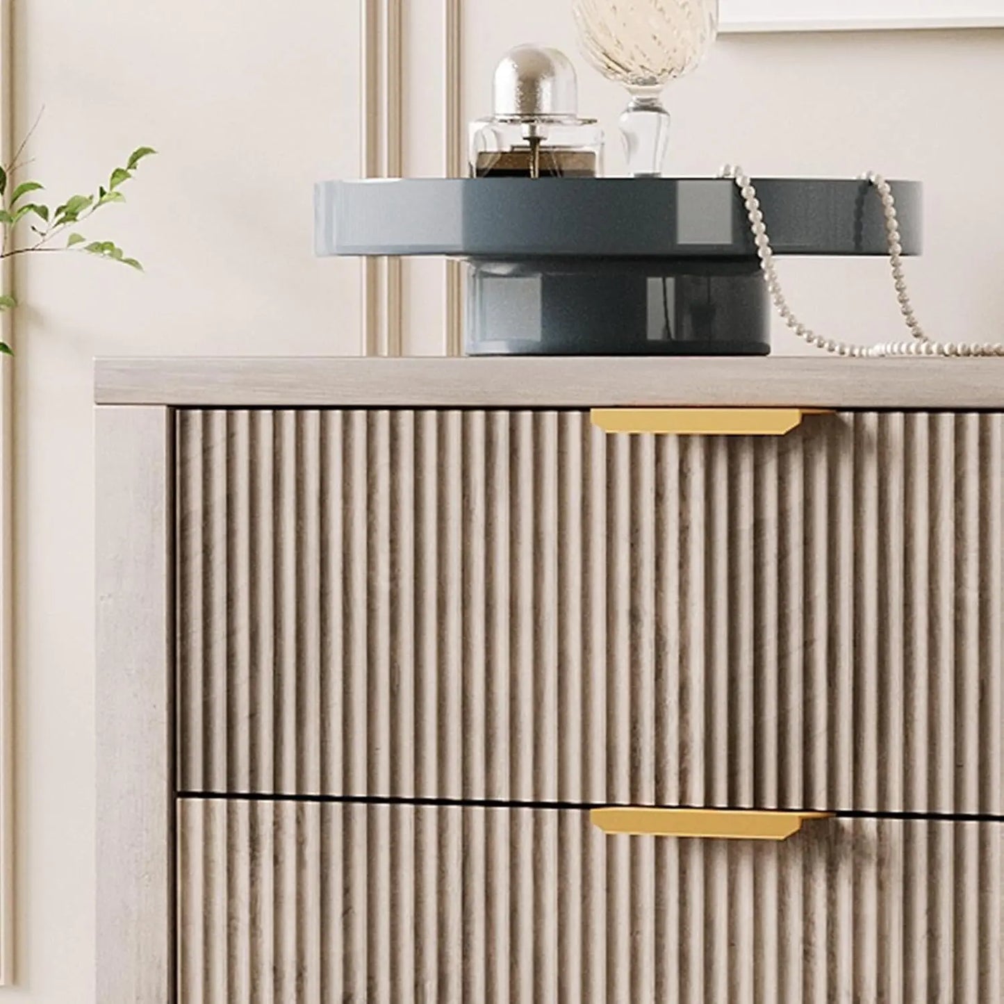 HobbyLane 5 Drawer Oak Dresser With Gold Handles Living Room