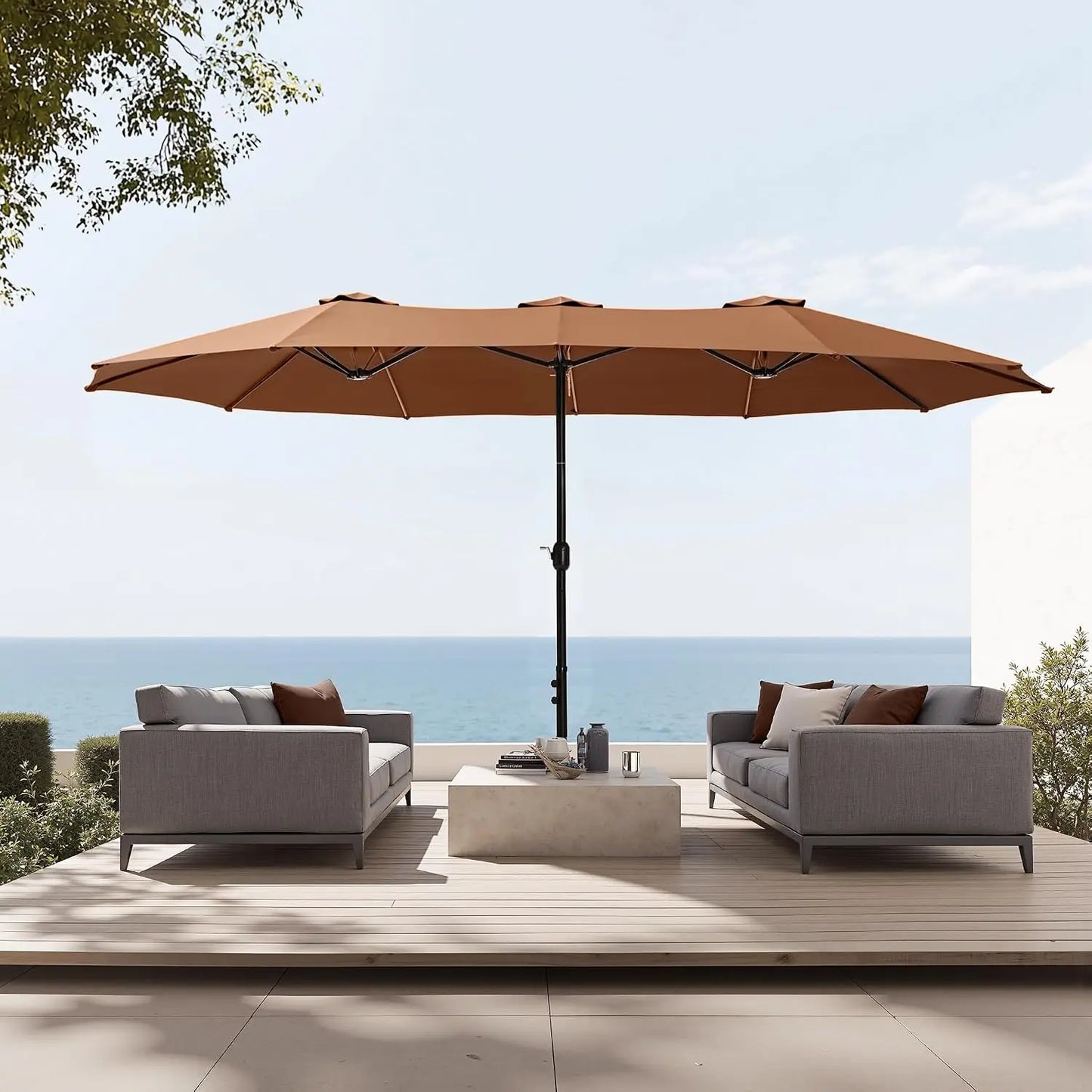 Rectangular Market Patio Umbrella Stainless Steel Frame Heavy Duty Base