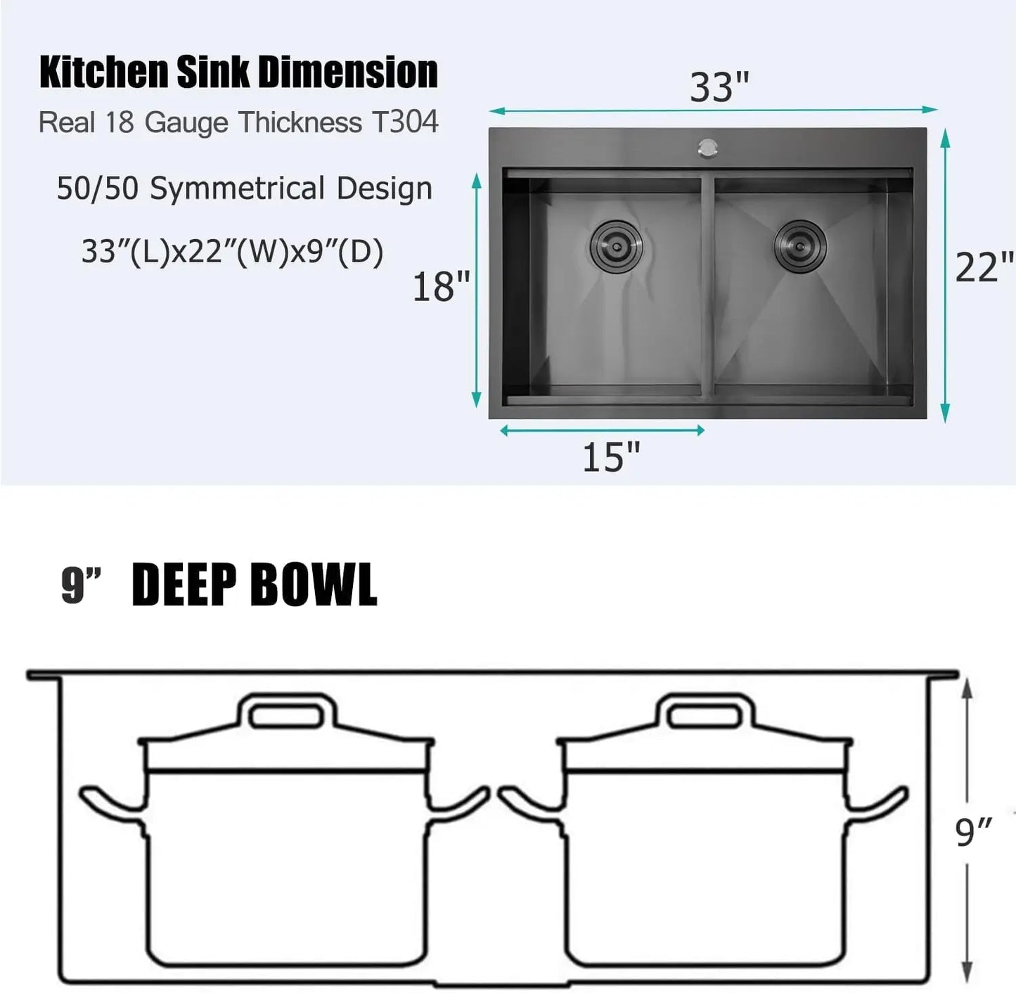 Farmhouse Style Double Bowl Kitchen Sink Stainless Steel