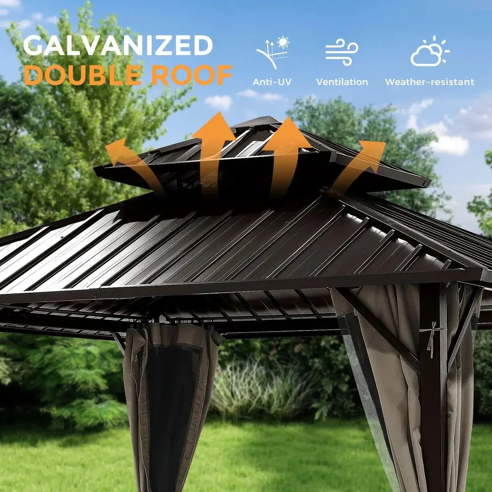 XMSJ Outdoor Gazebo With Hardtop And Double Galvanized Steel Roof