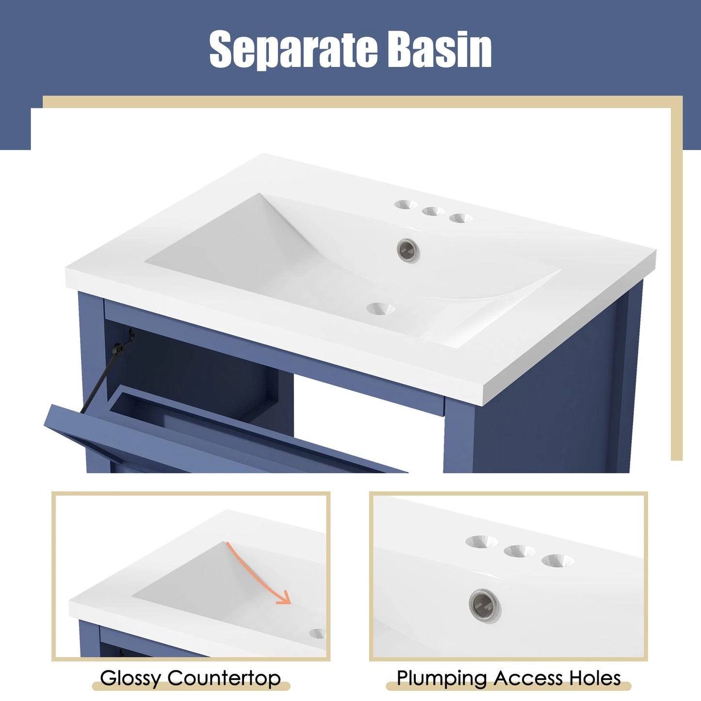 Sh.Kl Bathroom Vanity With Top Sink Free Standing Drawers