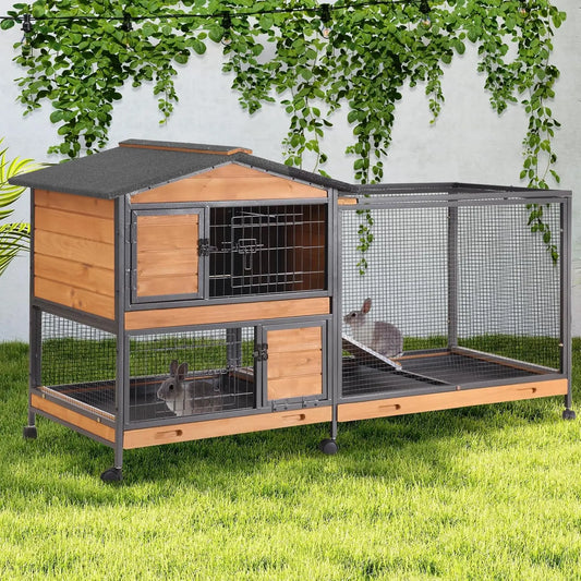 Two Story Rabbit Hutch With Chew Proof Full Metal Frame Indoor Outdoor