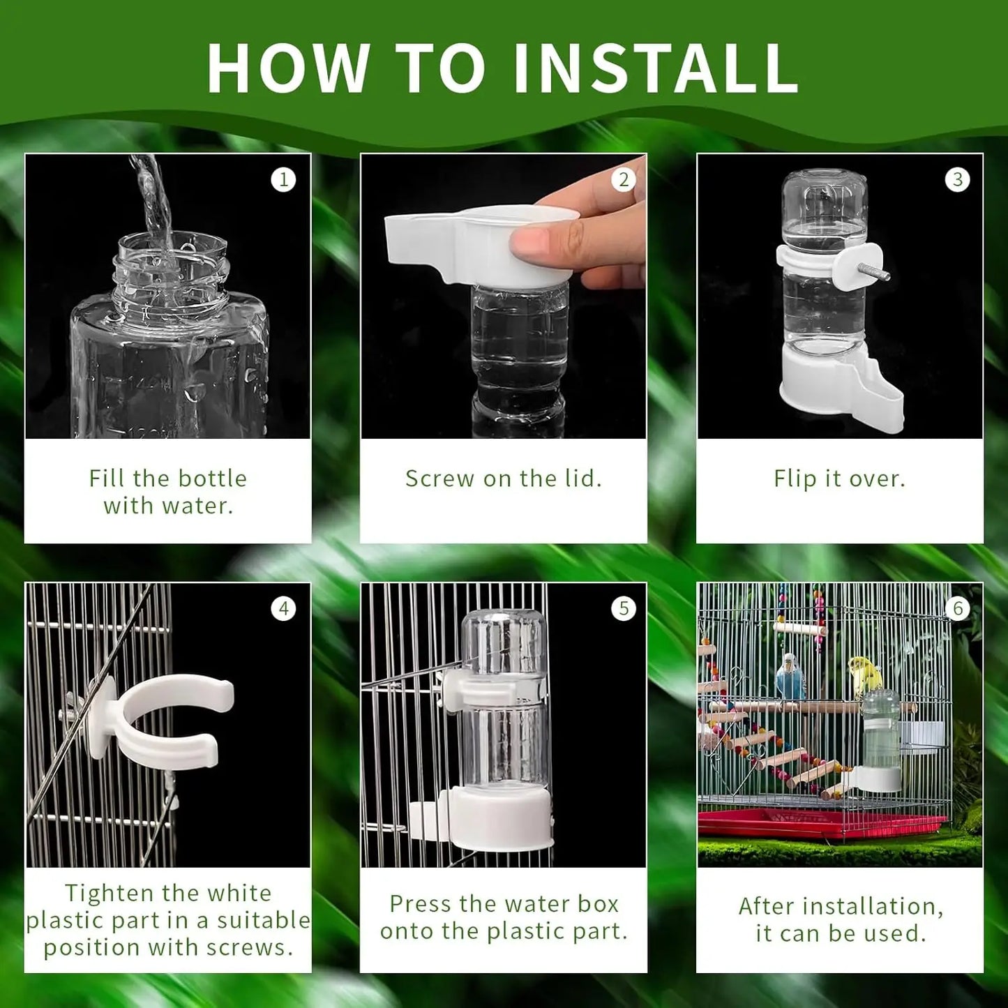 Pet Bird Automatic Water Dispenser with Gravity-Feed for Parrot Budgie Canary Cage Hanging Drinking Fountain