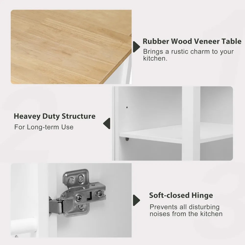 DAFIFY Kitchen Island On Wheels With Power Outlet Extendable Table