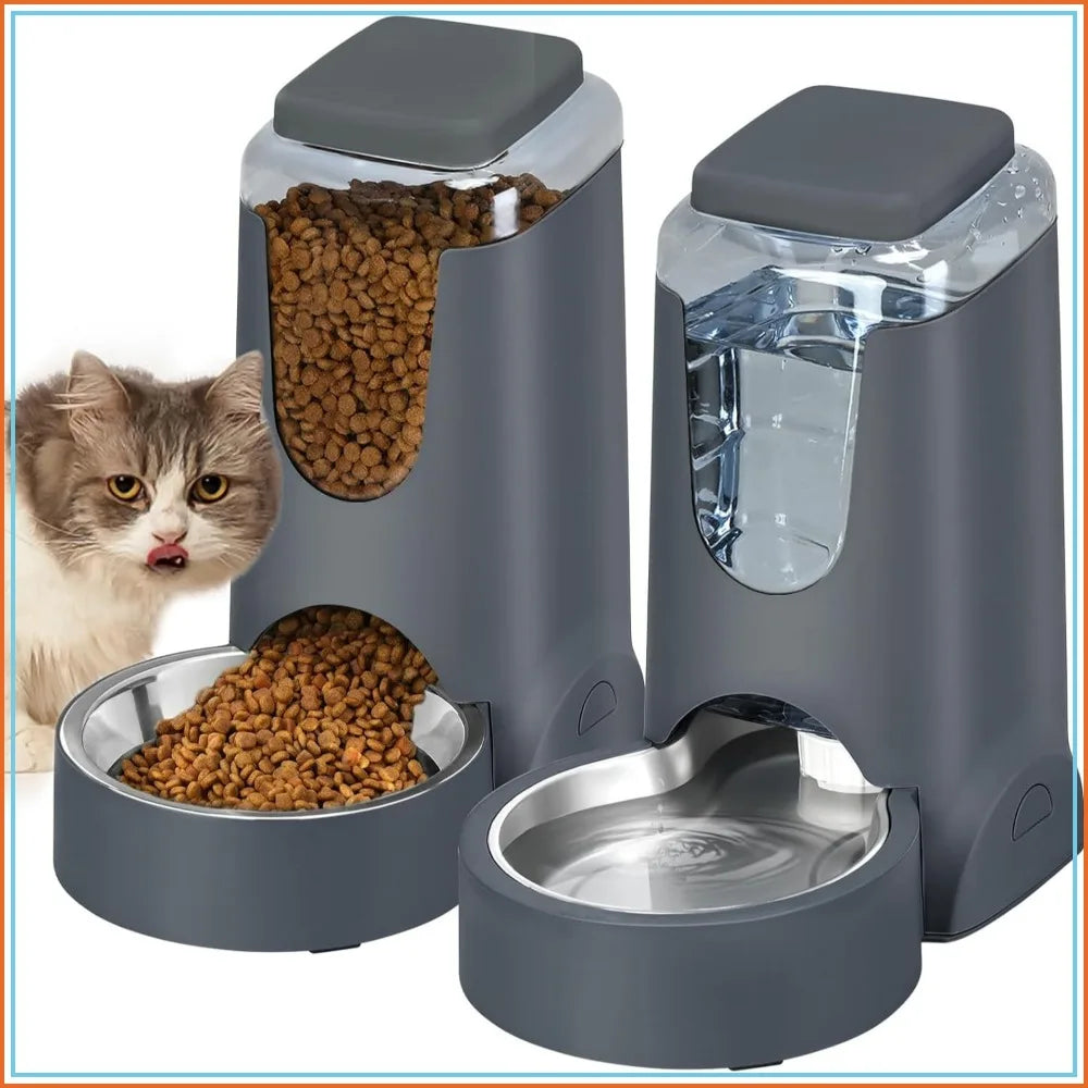 Automatic Cat Feeder And Water Dispenser With Stainless Steel Bowl