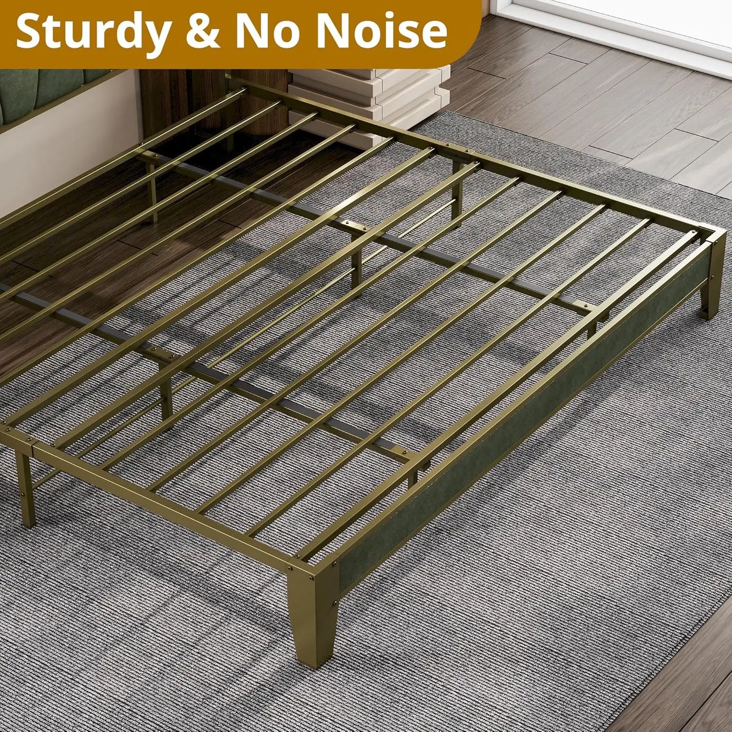 LIKIMIO Bed Frame With Storage Headboard And Charging Station No Box Spring