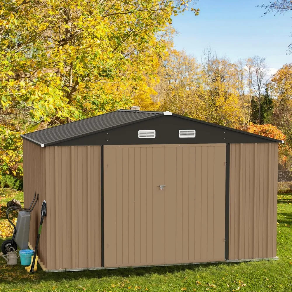 Metal Outdoor Storage Shed With Lockable Door Waterproof For Backyard
