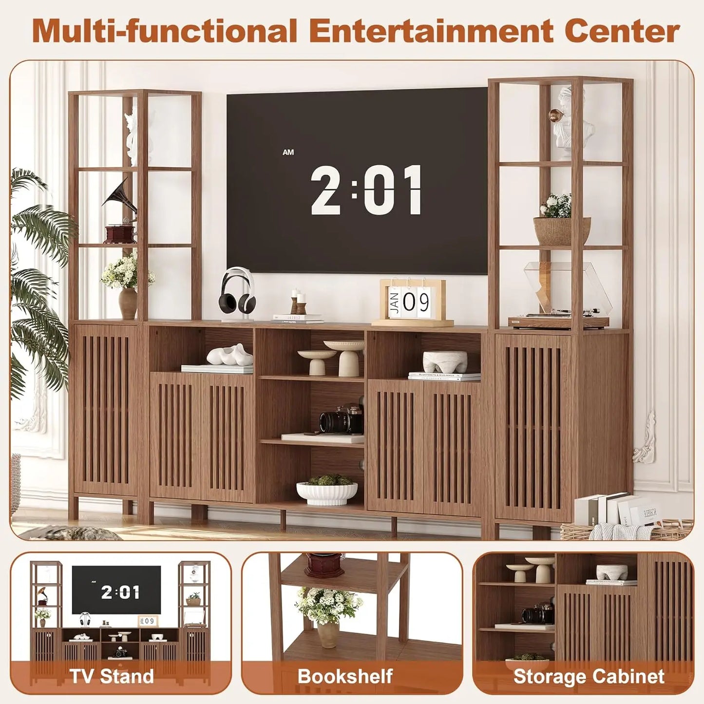 Farmhouse TV Stand Bookshelf And Storage Cabinet For Living Room