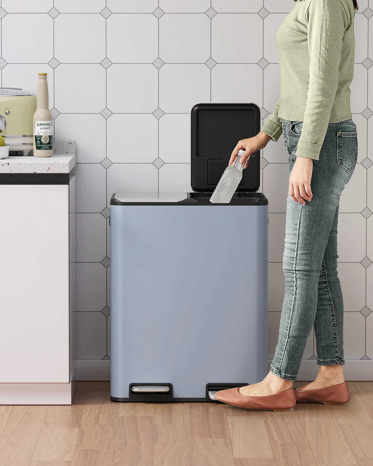 Unbranded Dual Kitchen Trash Can With Odor Control Compartments