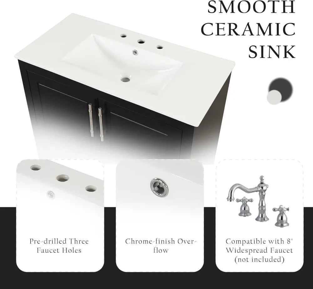 Modern Bathroom Vanity With Ceramic Sink And Open Shelf