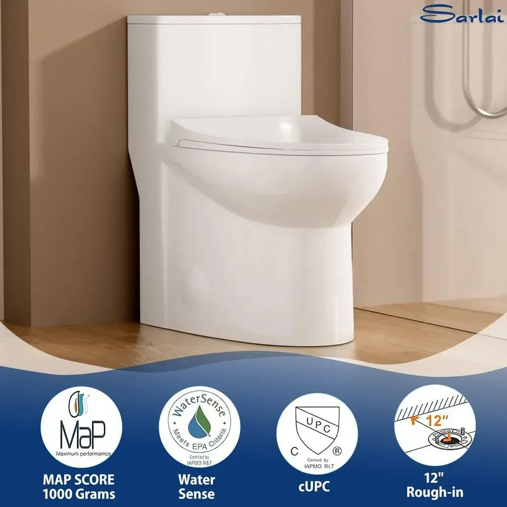 One Piece Toilet Elongated Bathroom Toilet Comfort Height Dual Flush 1.1 1.6 GPF 12 RoughIn Standard White Toilets Bowl White C