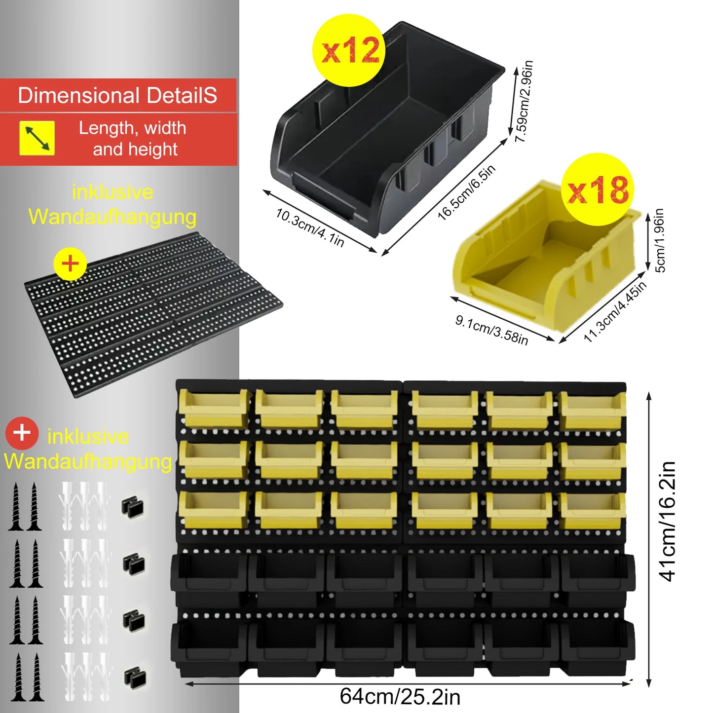 Wall Mounted Storage Bins Set For Garage Organization