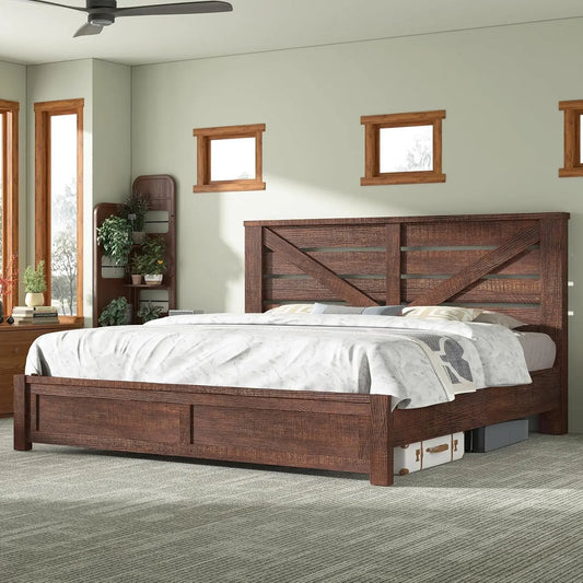General Use King Bed Frame With Barn Door Headboard Rustic