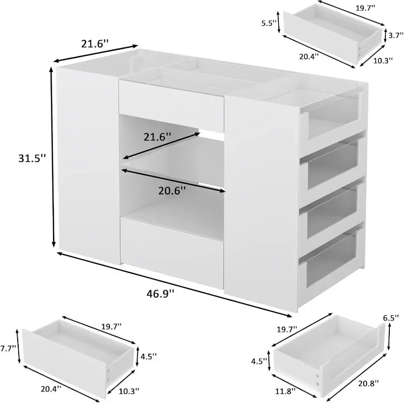 LIVAUVEAD Closet Island Drawers Glass Display Shelf