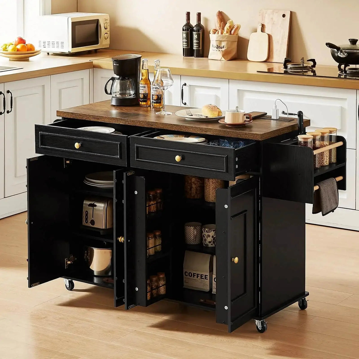 Wooden Rolling Kitchen Island Cart With Drop Leaf Storage The Pet & Home Store