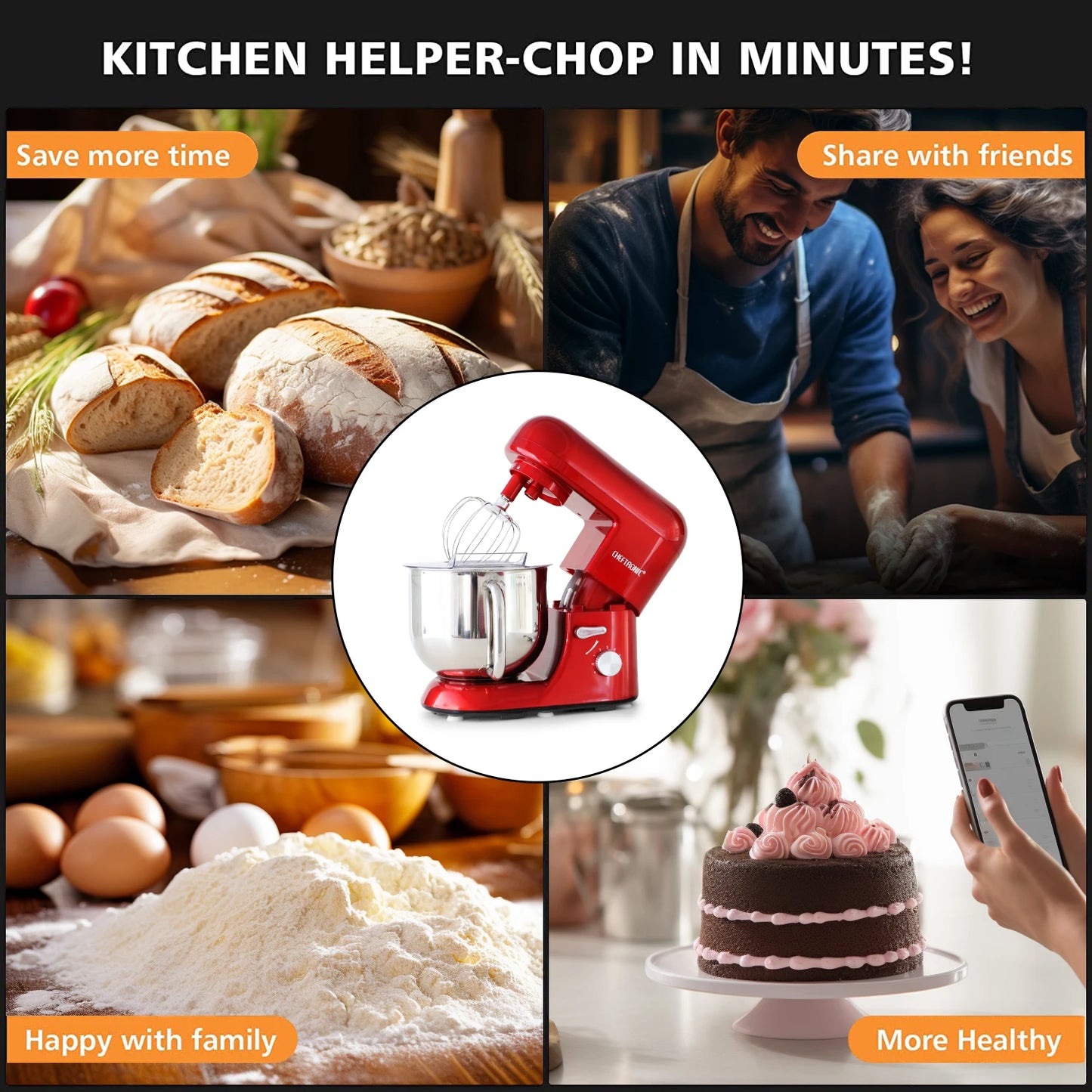Cheftronic Stand Mixer 650W Tilt-Head Electric With Frother