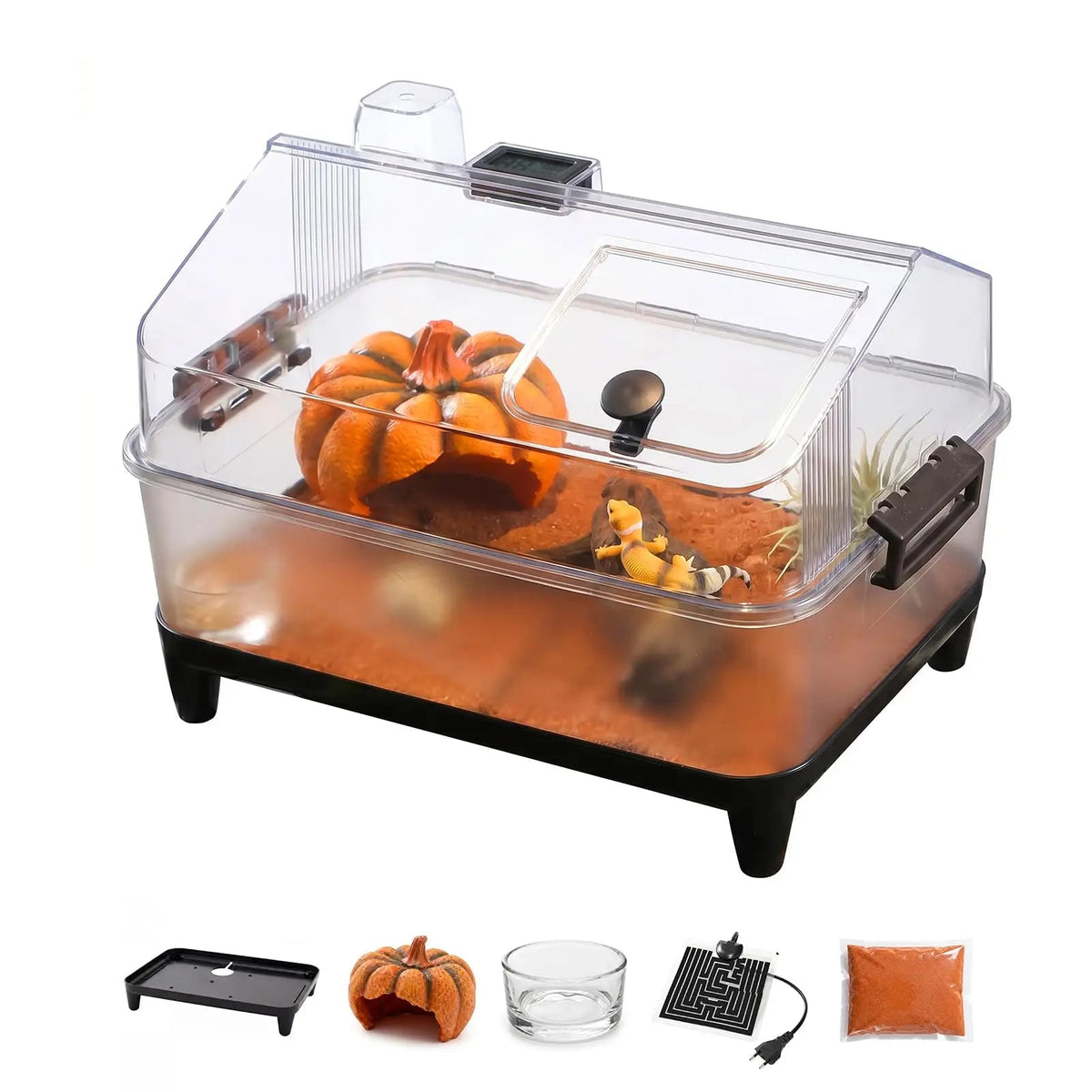 Small Reptile Terrarium Kit With Lid, Acrylic Tank, Heating Pad, Hygrometer, Hide & Bowl For Gecko Lizard Tarantula Frog Crab The Pet & Home Store