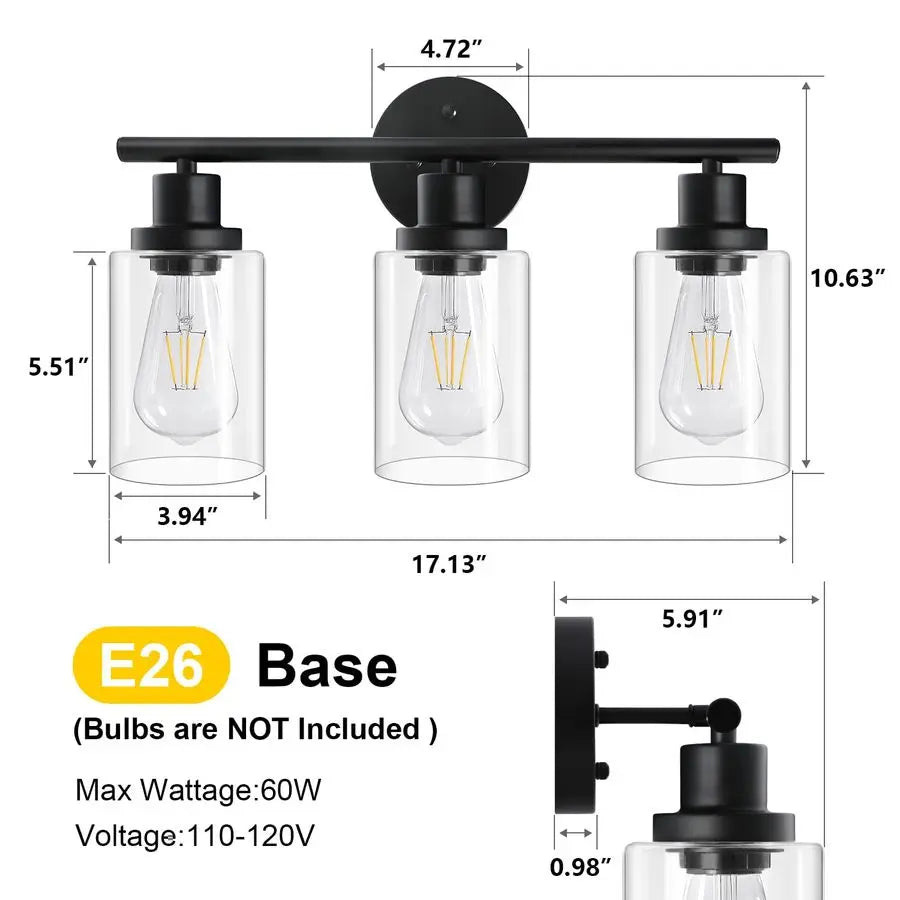 Modern 3 Light Vanity Wall Sconce With Clear Glass For Bathroom