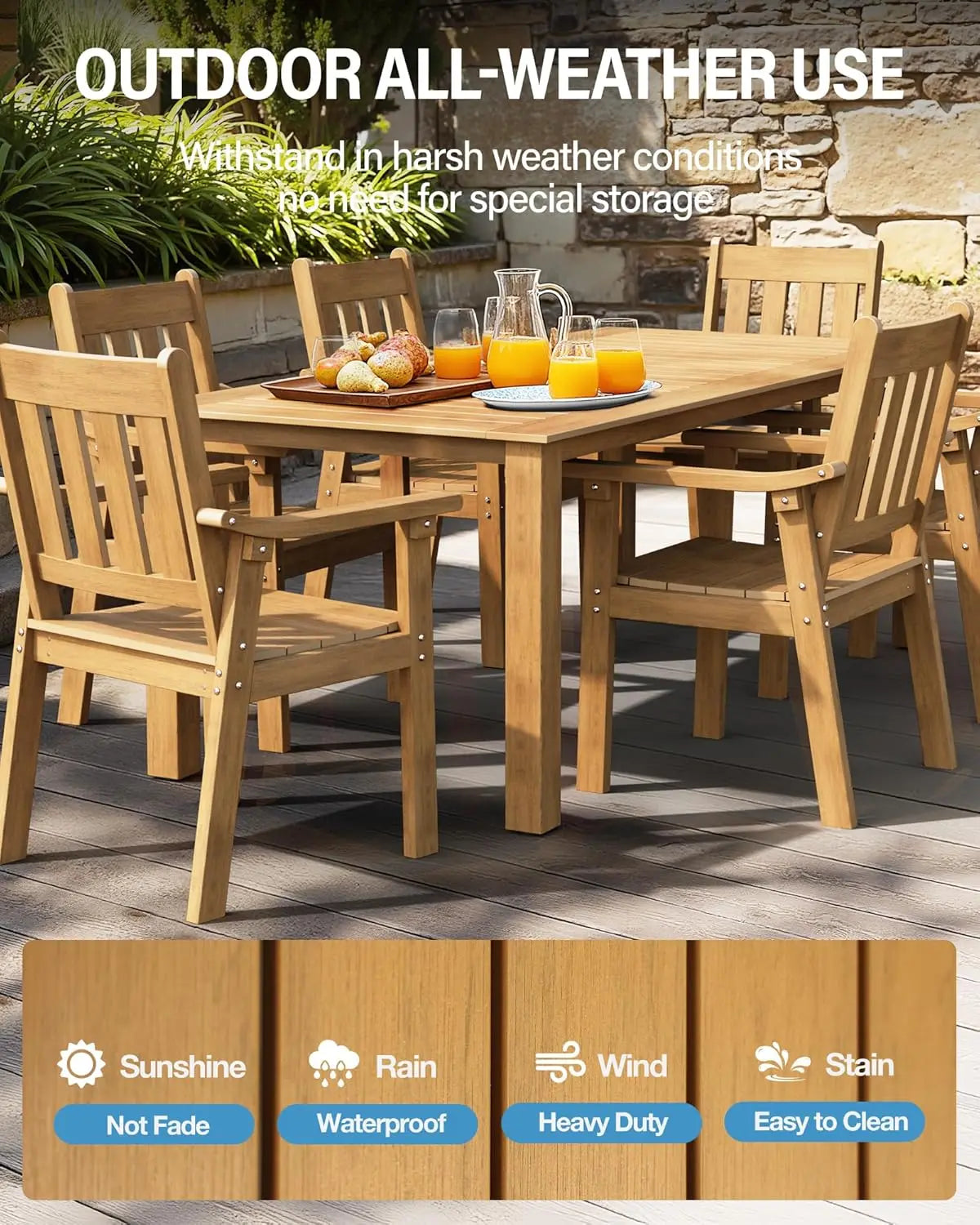 Outdoor 7 Piece Patio Table Set With Umbrella Hole
