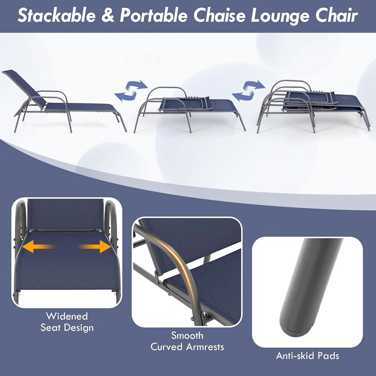 2-Pack Patio Lounge Chairs With 5-Position Adjustable Backrests