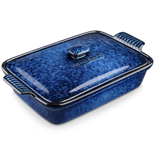 Vancasso Starry 3.8/1.9 Quart Blue Casserole Baking Dish Large Lasagna Pan with Lid Stoneware Casserole with Lid Microwave The Pet & Home Store