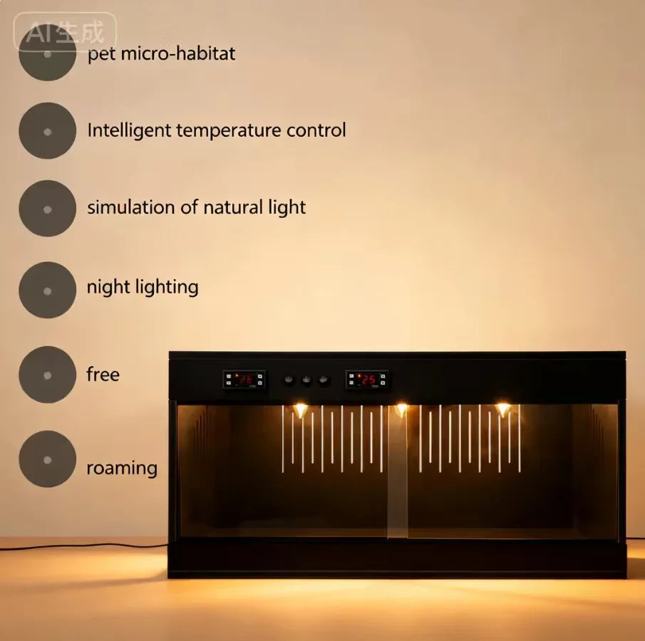 Reptile Lounge Habitat with Glass Sliding Door and Intelligent Thermostat 80*40*40cm Reptile Breeding Box LCD Reptile Pet  Box The Pet & Home Store