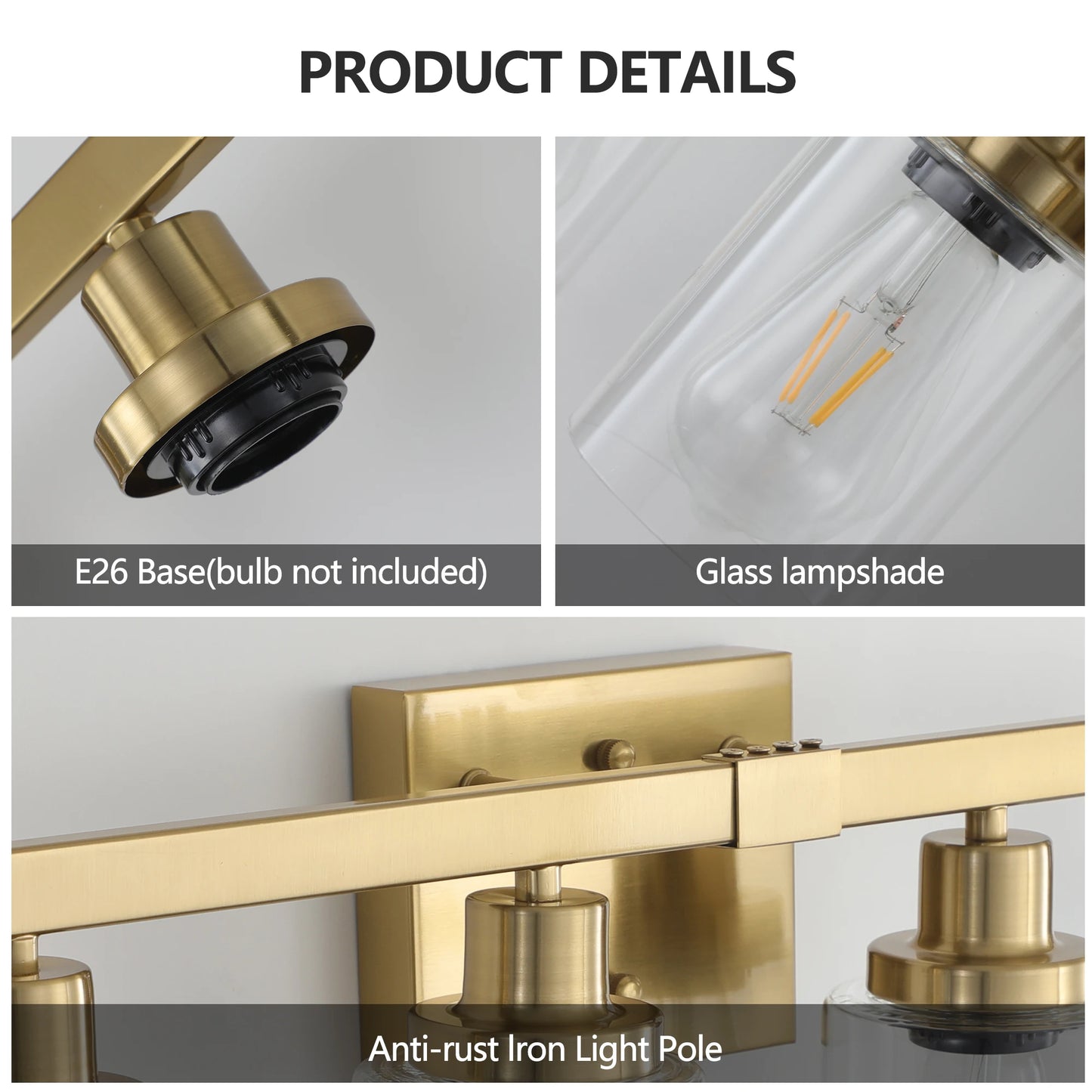 ARLGSITE Golden 4-Light Vanity Light With Clear Glass Shades