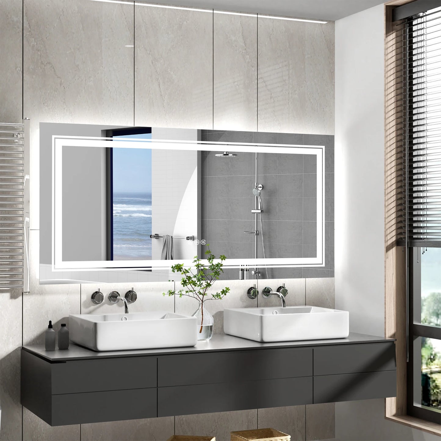 Wisfor LED Backlit Bathroom Mirror With Dimmable Anti-Fog Memory