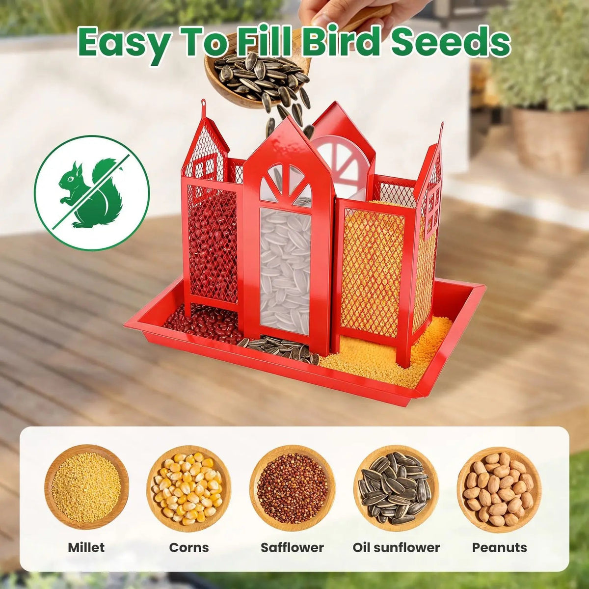 Metal Hanging Bird Feeder House Classic Barn Bird Feeder House Iron Hanging Outdoor Feeder with Visible Window and Lift Top Lid The Pet & Home Store