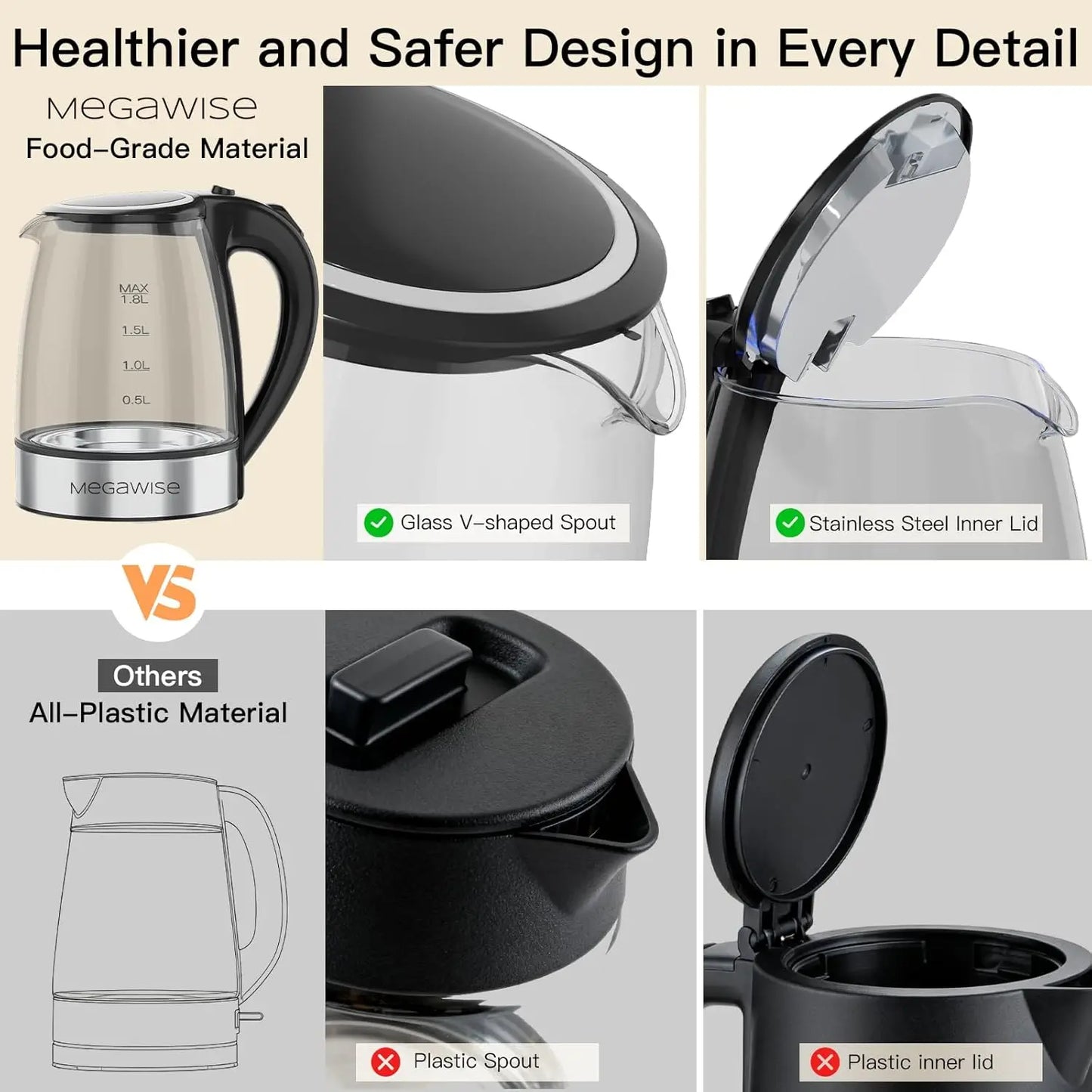 Electric Glass Kettle Auto Shut Off 1 8L