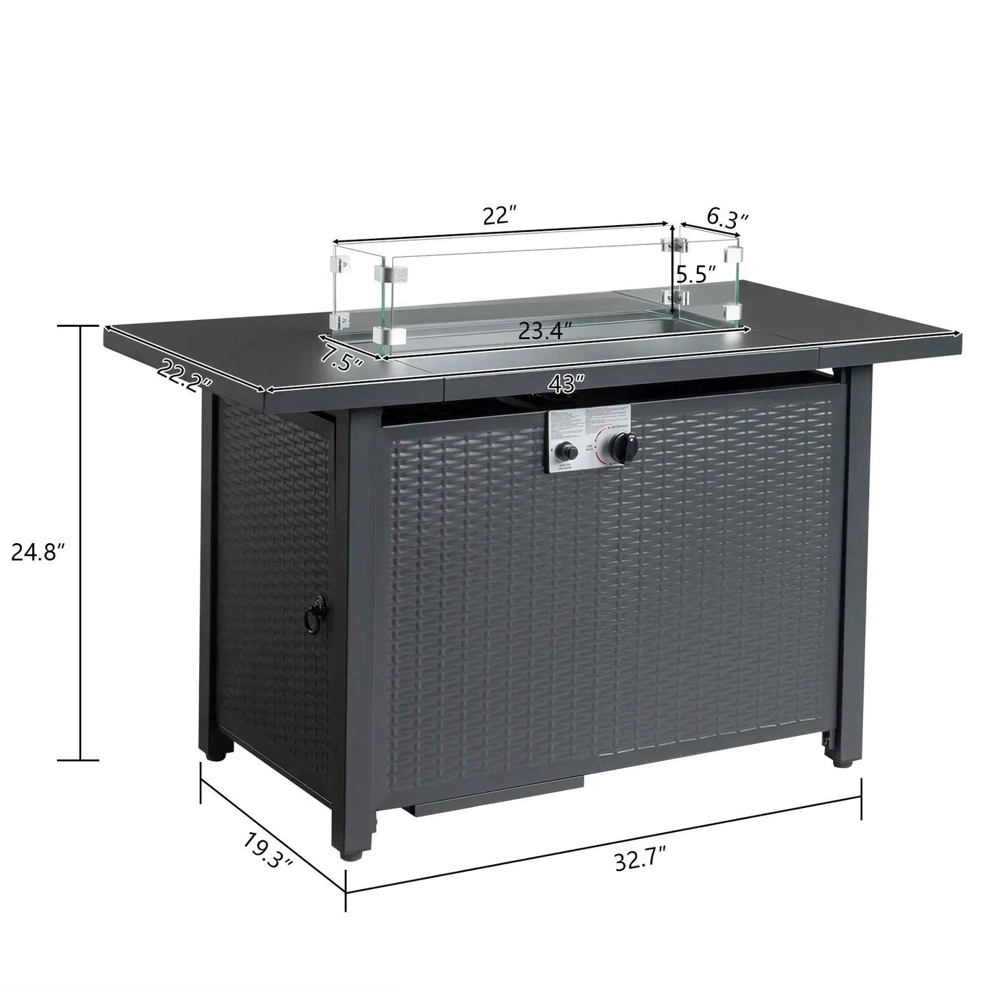 43-inch Gas Firepit with Volcanic Stone Black 50000 BTU Outdoor Heating Fire Table for Garden Supplies