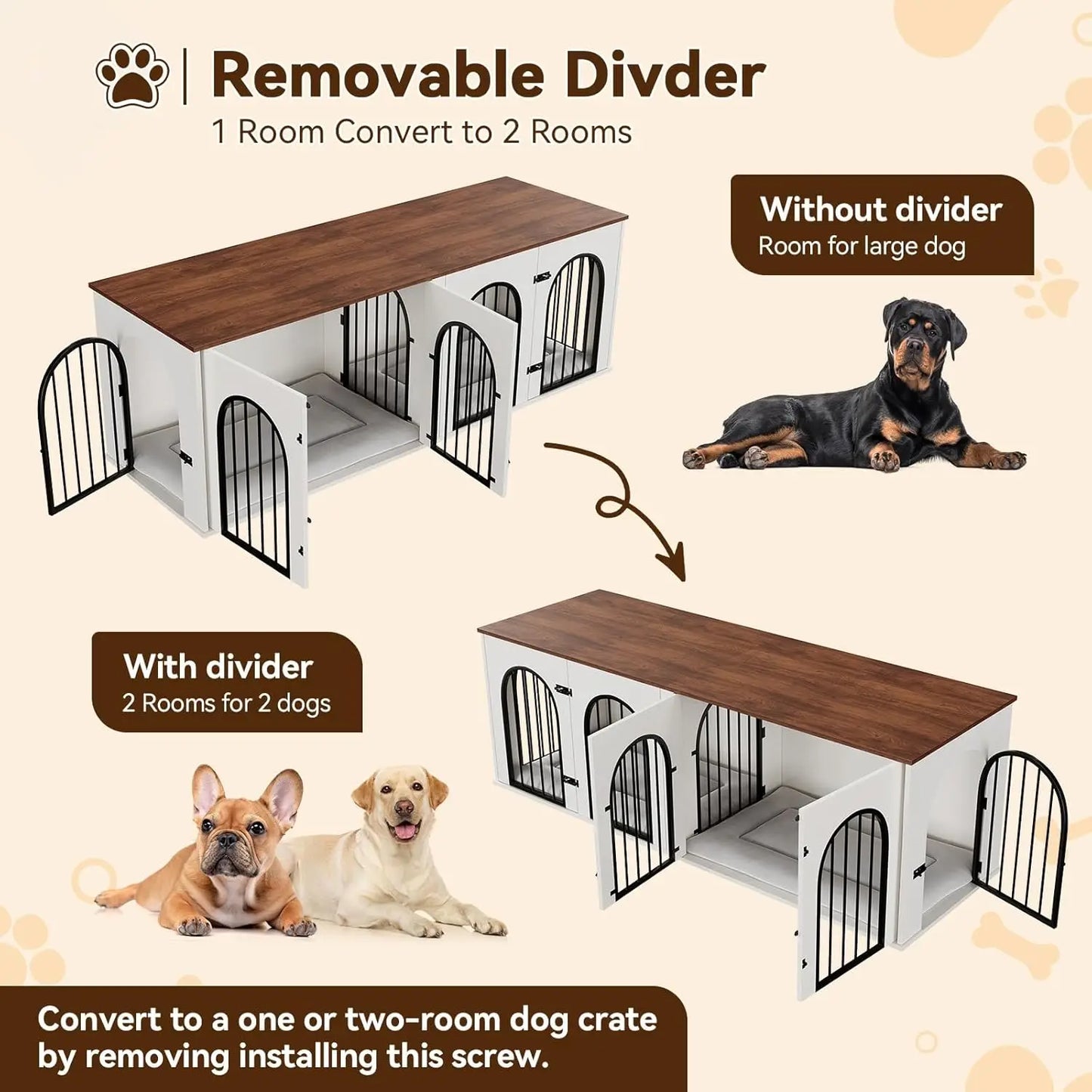HiMISS Dog Crate Furniture Kennel And TV Console For Two Dogs
