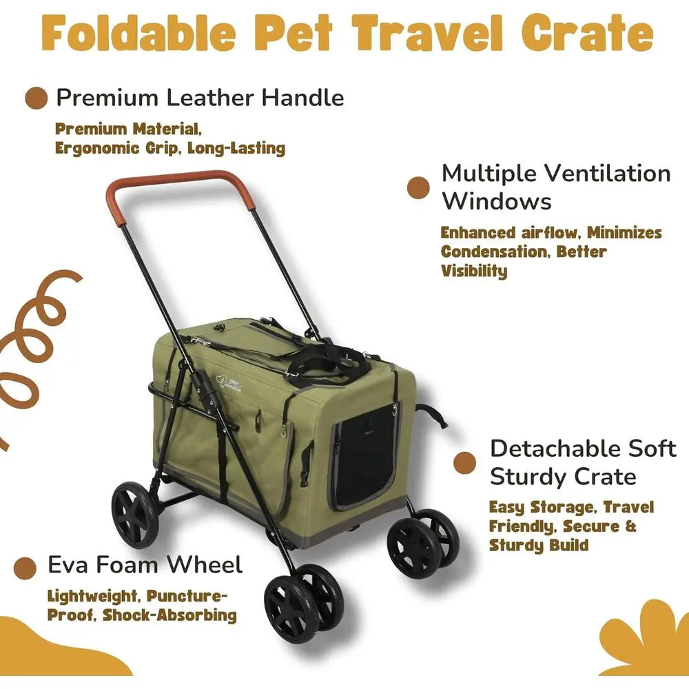 Ticify 2in1 Pet Stroller With Detachable Carrier For Travel