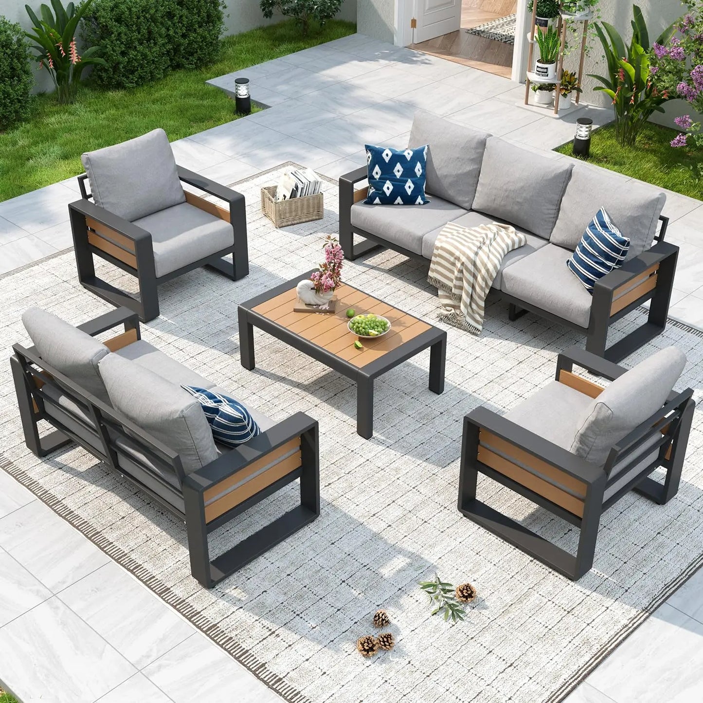 XIAOLANG Aluminum Patio Furniture Set 5 Piece Luxury Sectional