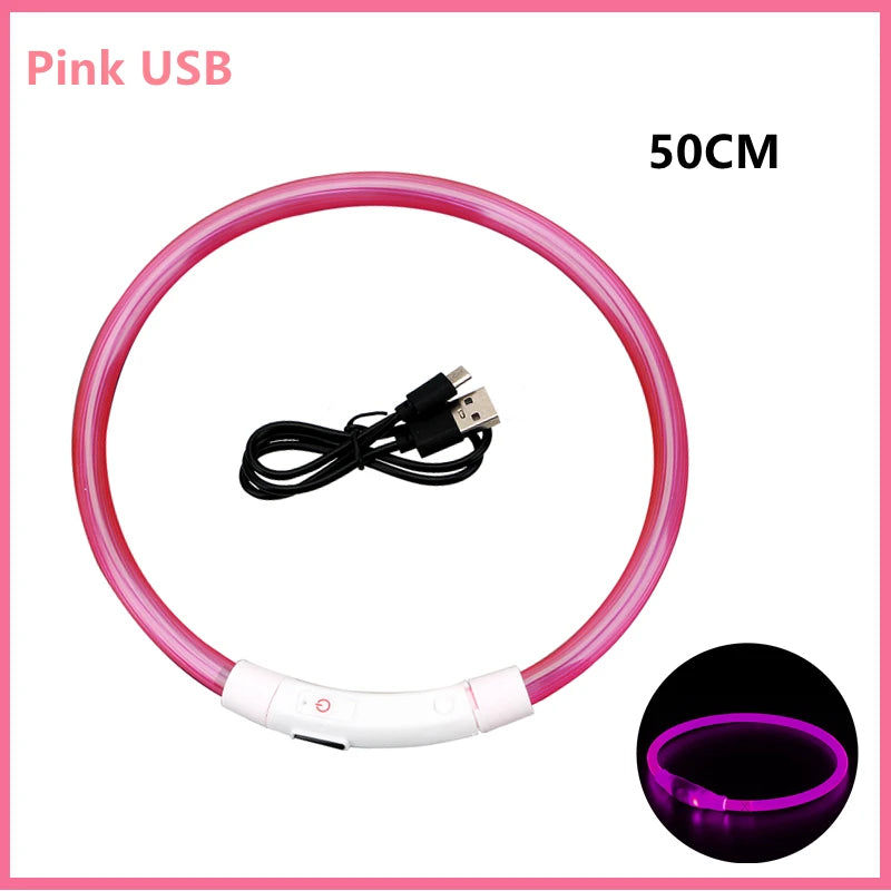 USB Rechargeable Luminous Pet Collar With Adjustable Led Night Light