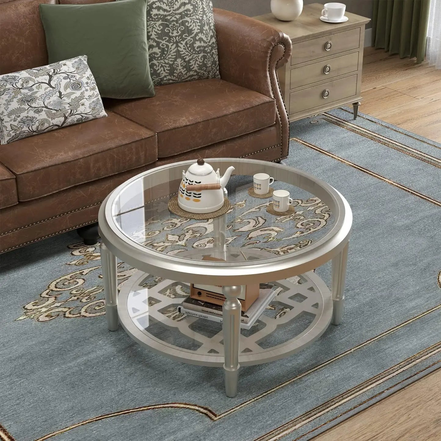 Round Coffee Table Set of 2, Nesting Tables with Honeycomb Pattern, Modern End Table for Living Room, Farmhouse,, Customized