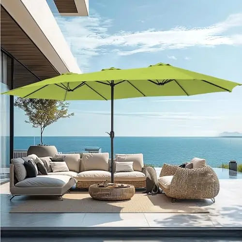 15ft Large Patio Umbrellas with Base Included, Outdoor Double-Sided Rectangle Big Market Umbrella with Stand, Outside