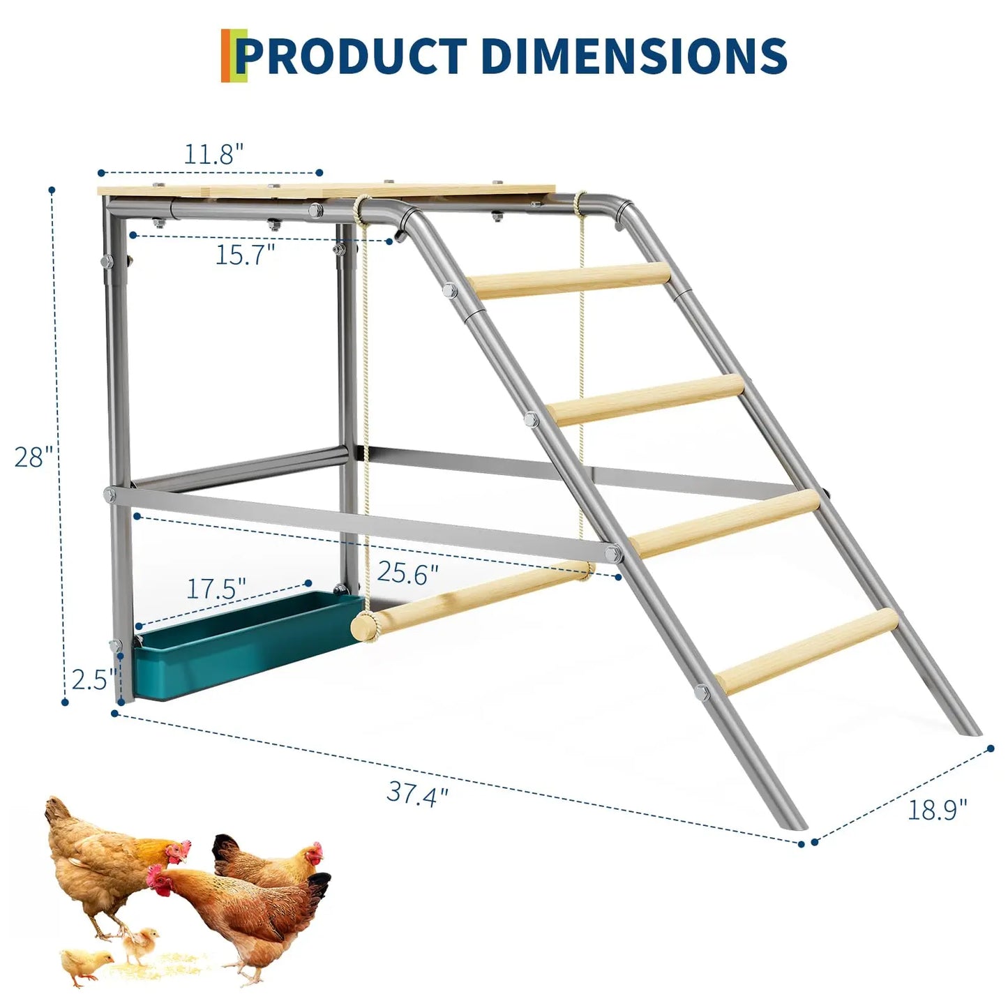 HiMISS Farm Animals Multi-Tier Chicken Roost Galvanized Steel Perch Ladder