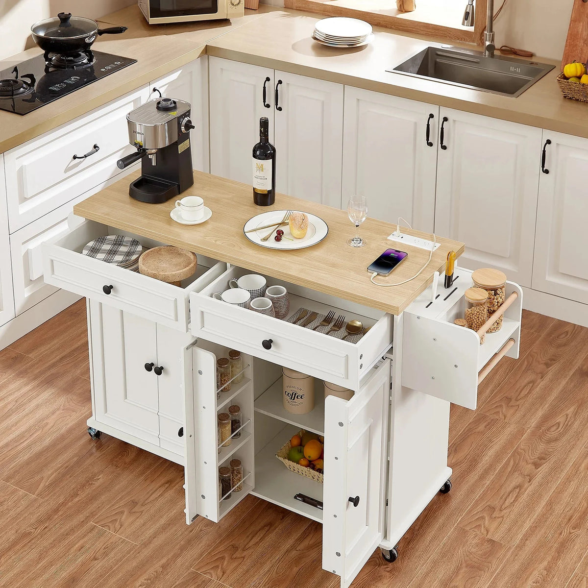 Wooden Rolling Kitchen Island Cart With Drop Leaf Storage The Pet & Home Store